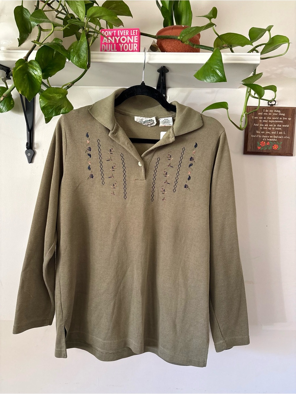 Olive Embroidered Polo Sweater - Women's Long Sleeve